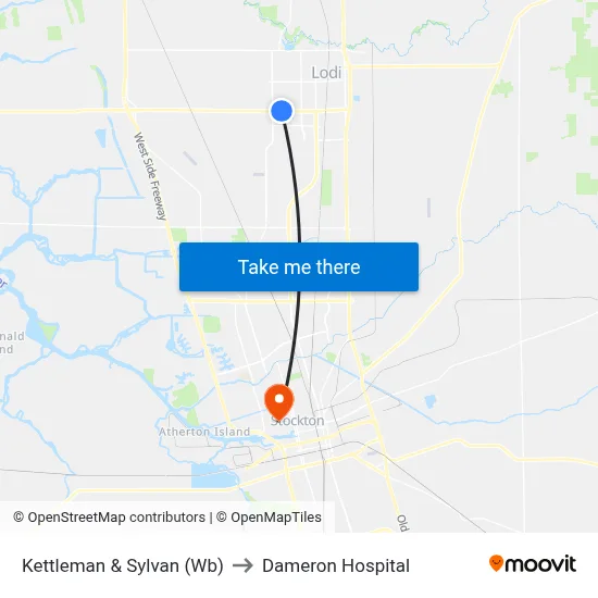 Kettleman & Sylvan (Wb) to Dameron Hospital map