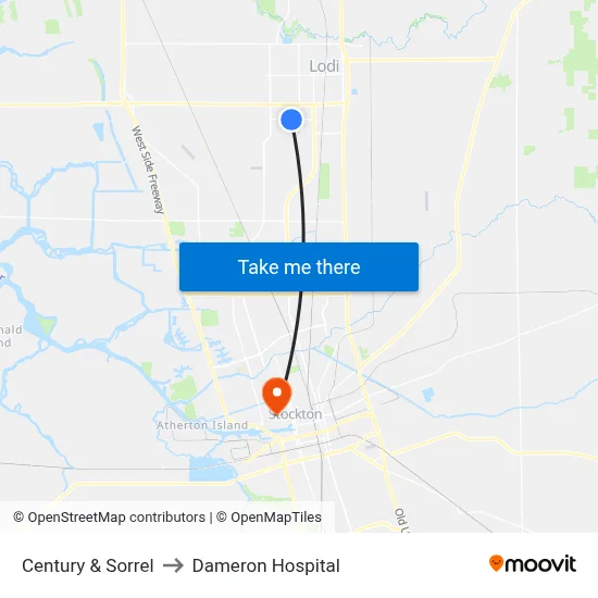 Century & Sorrel to Dameron Hospital map
