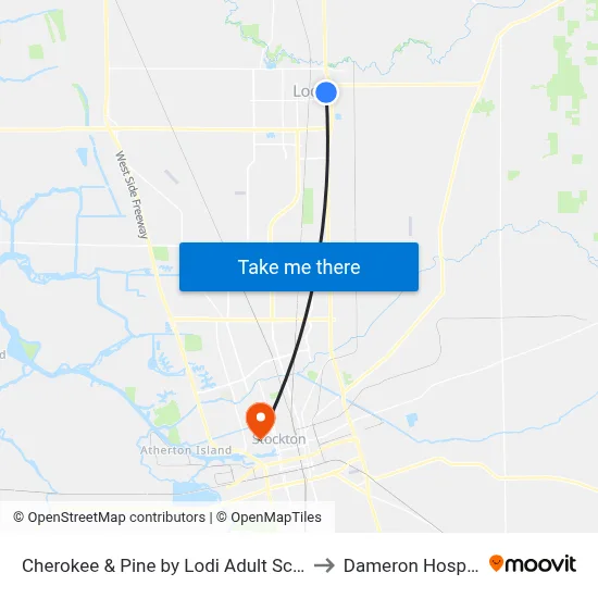 Cherokee & Pine by Lodi Adult School to Dameron Hospital map