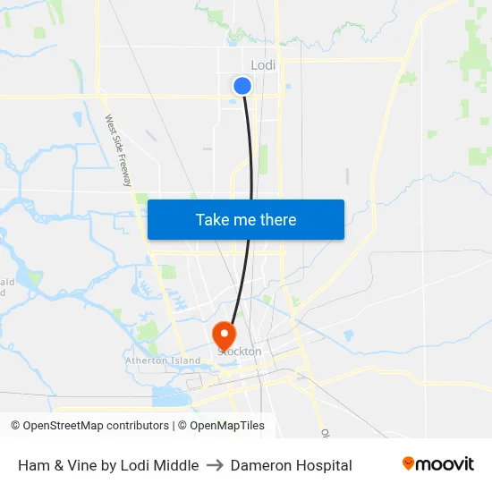 Ham & Vine by Lodi Middle to Dameron Hospital map
