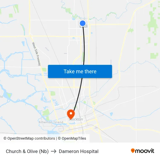 Church & Olive (Nb) to Dameron Hospital map
