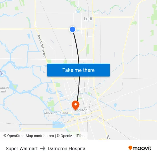 Super Walmart to Dameron Hospital map