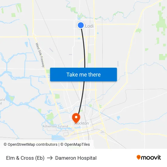 Elm & Cross (Eb) to Dameron Hospital map