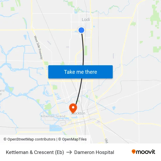 Kettleman & Crescent (Eb) to Dameron Hospital map