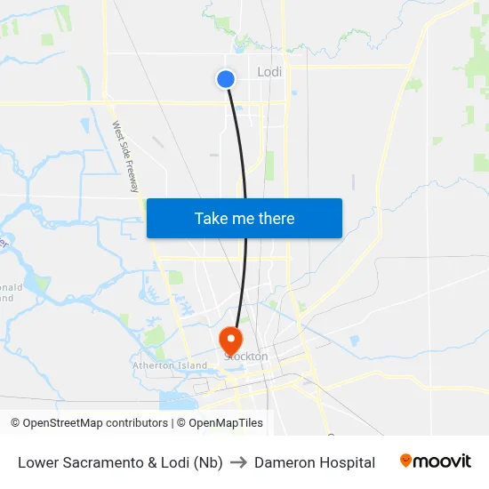 Lower Sacramento & Lodi (Nb) to Dameron Hospital map
