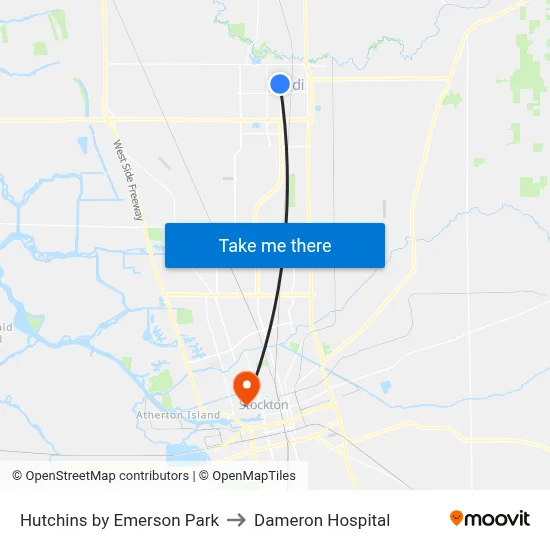 Hutchins by Emerson Park to Dameron Hospital map