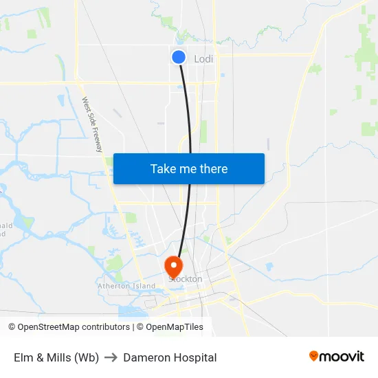 Elm & Mills (Wb) to Dameron Hospital map