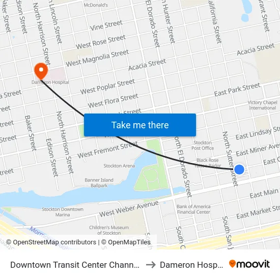 Downtown Transit Center Channel St to Dameron Hospital map