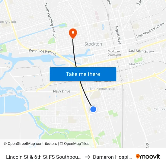 Lincoln St & 6th St FS Southbound to Dameron Hospital map