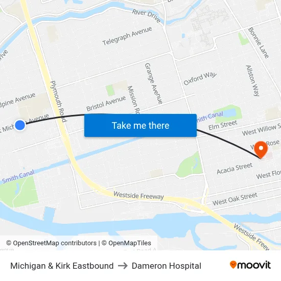 Michigan & Kirk Eastbound to Dameron Hospital map