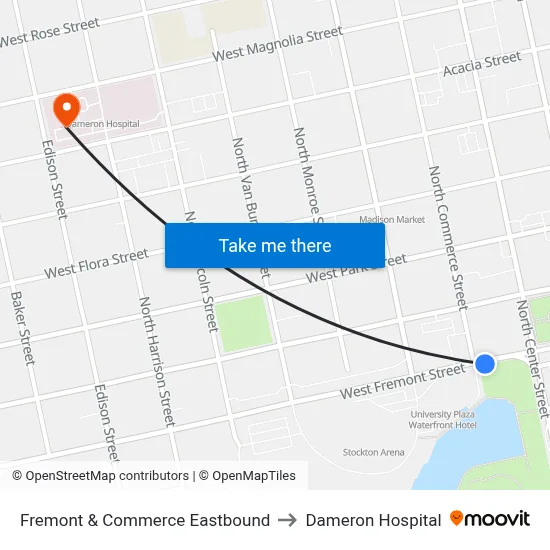 Fremont & Commerce Eastbound to Dameron Hospital map