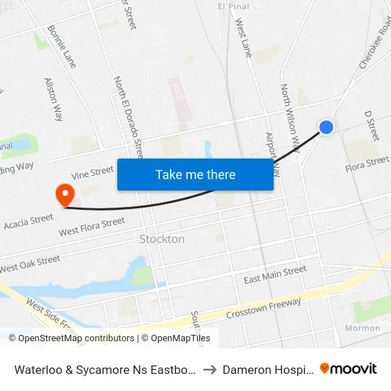Waterloo & Sycamore Ns Eastbound to Dameron Hospital map