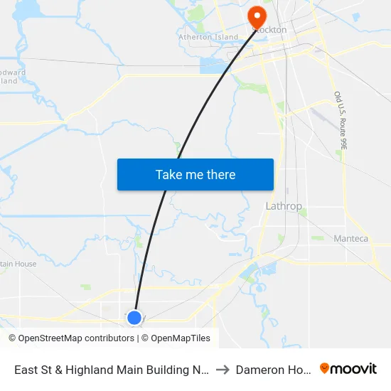East St & Highland Main Building Northbound to Dameron Hospital map