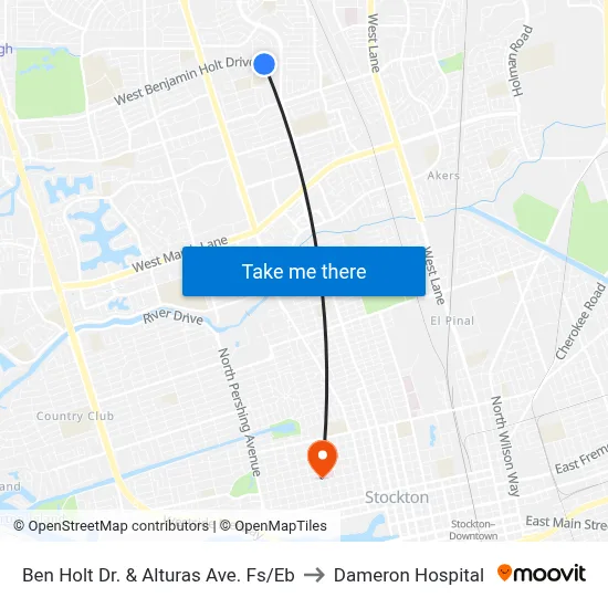 Ben Holt Dr. & Alturas Ave. Fs/Eb to Dameron Hospital map
