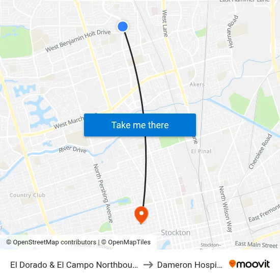El Dorado & El Campo Northbound to Dameron Hospital map