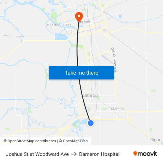 Joshua St at Woodward Ave to Dameron Hospital map