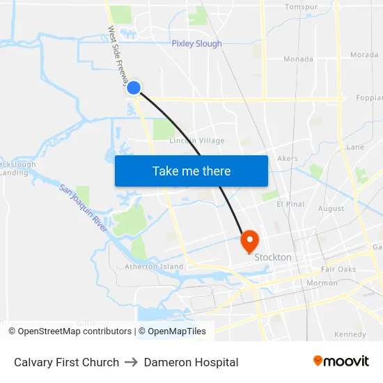 Calvary First Church to Dameron Hospital map