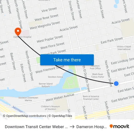 Downtown Transit Center Weber Ave to Dameron Hospital map