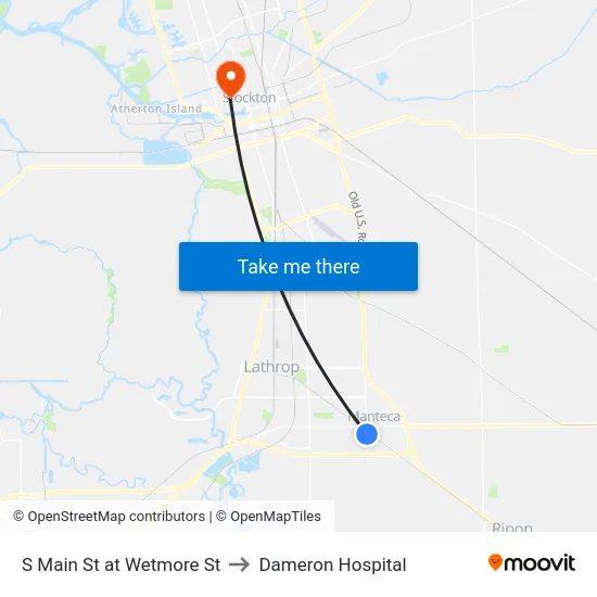S Main St at Wetmore St to Dameron Hospital map