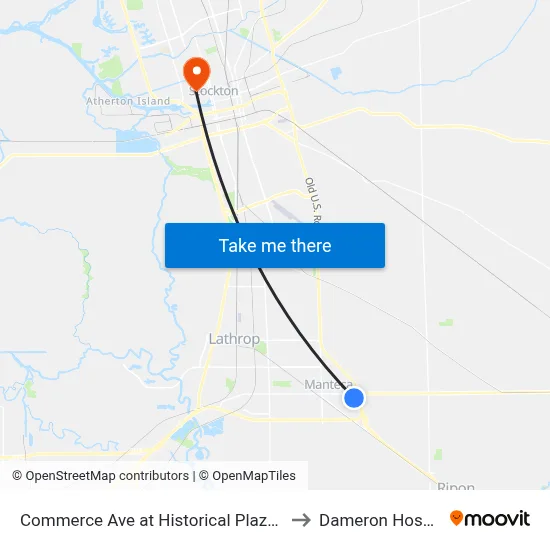 Commerce Ave at Historical Plaza Way to Dameron Hospital map