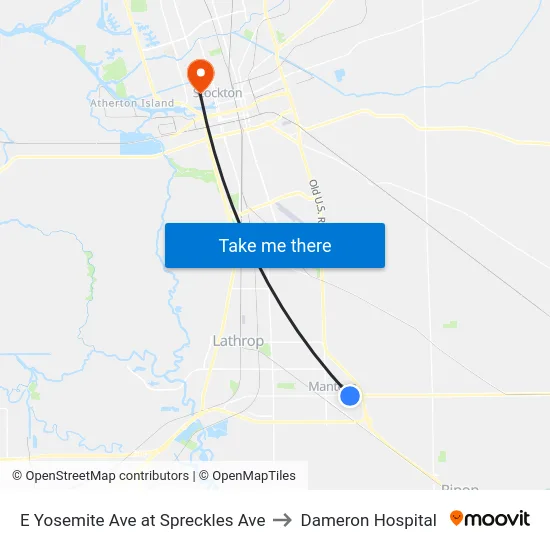 E Yosemite Ave at Spreckles Ave to Dameron Hospital map