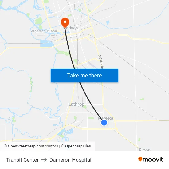 Transit Center to Dameron Hospital map