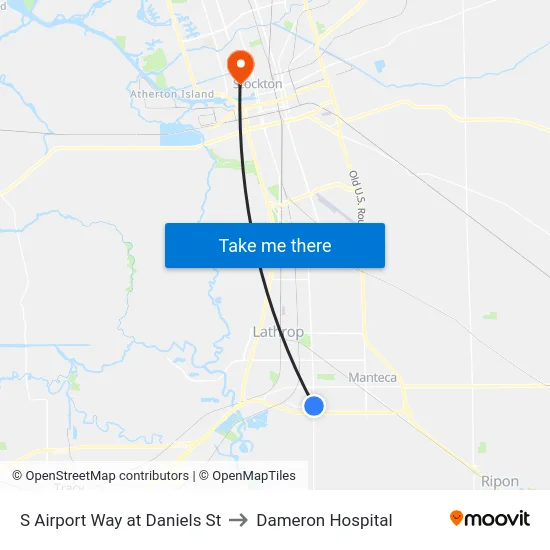 S Airport Way at Daniels St to Dameron Hospital map