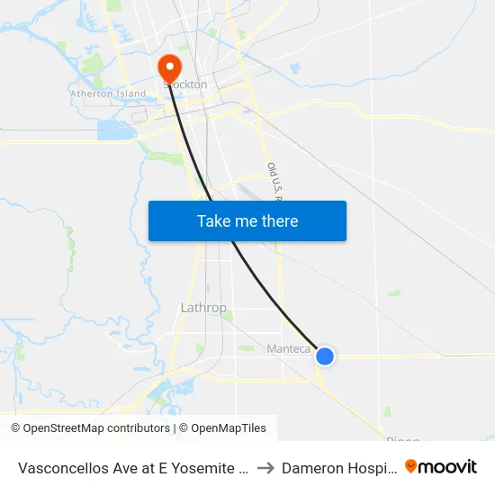 Vasconcellos Ave at E Yosemite Ave to Dameron Hospital map