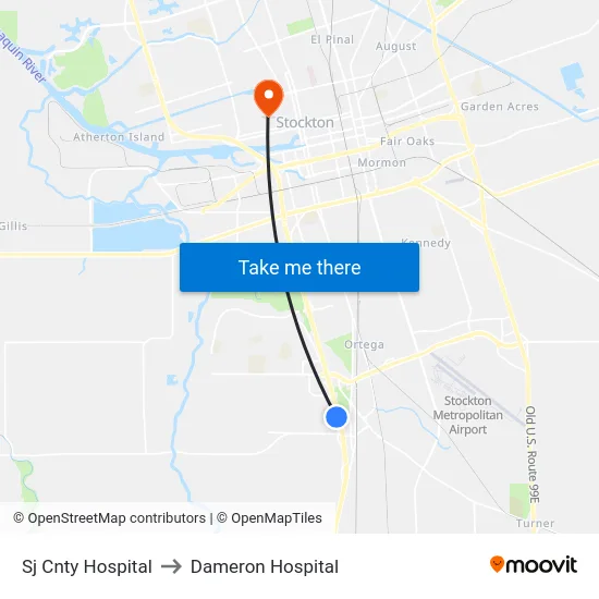 Sj Cnty Hospital to Dameron Hospital map
