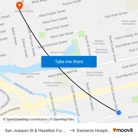 San Joaquin St & Hazelton Fs/Nb to Dameron Hospital map