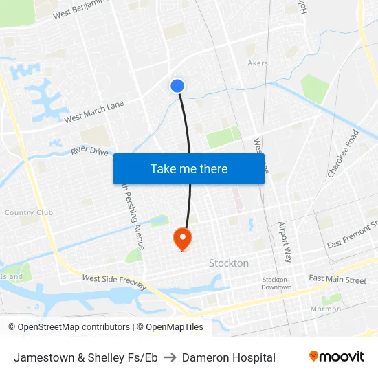 Jamestown & Shelley Fs/Eb to Dameron Hospital map