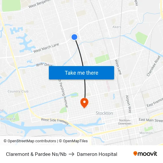 Claremont & Pardee Ns/Nb to Dameron Hospital map