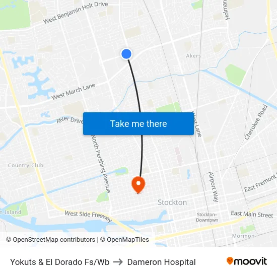 Yokuts & El Dorado Fs/Wb to Dameron Hospital map