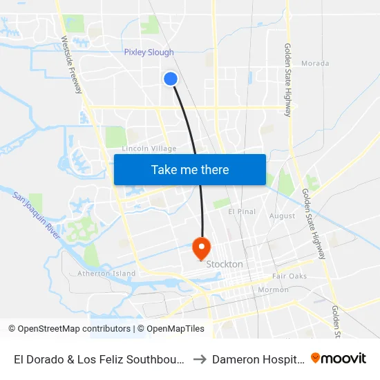 El Dorado & Los Feliz Southbound to Dameron Hospital map