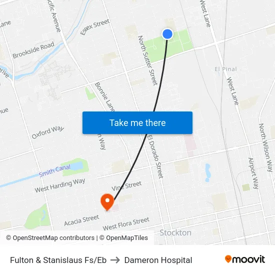 Fulton & Stanislaus Fs/Eb to Dameron Hospital map