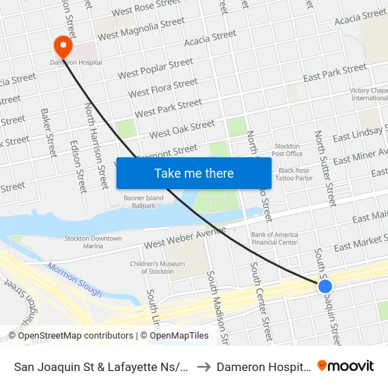 San Joaquin St & Lafayette Ns/Sb to Dameron Hospital map
