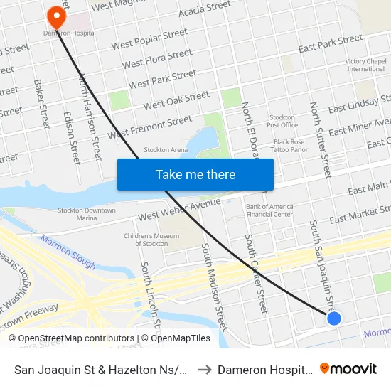 San Joaquin St & Hazelton Ns/Sb to Dameron Hospital map