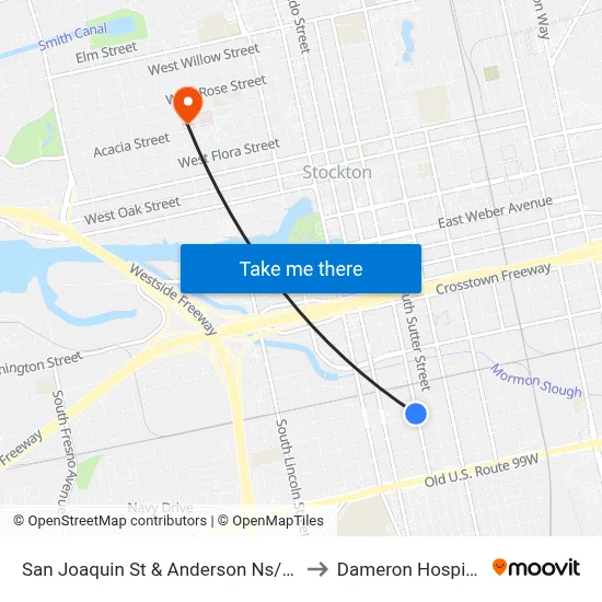 San Joaquin St & Anderson Ns/Sb to Dameron Hospital map