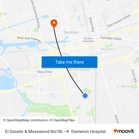 El Dorado & Mosswood Ns/Sb to Dameron Hospital map