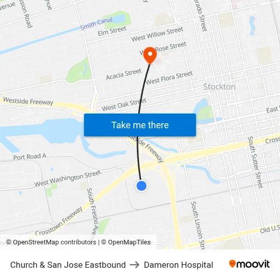 Church & San Jose Eastbound to Dameron Hospital map