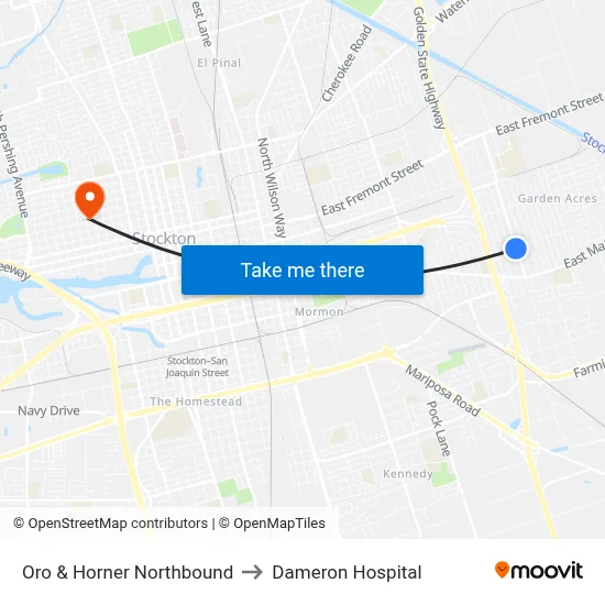 Oro & Horner Northbound to Dameron Hospital map