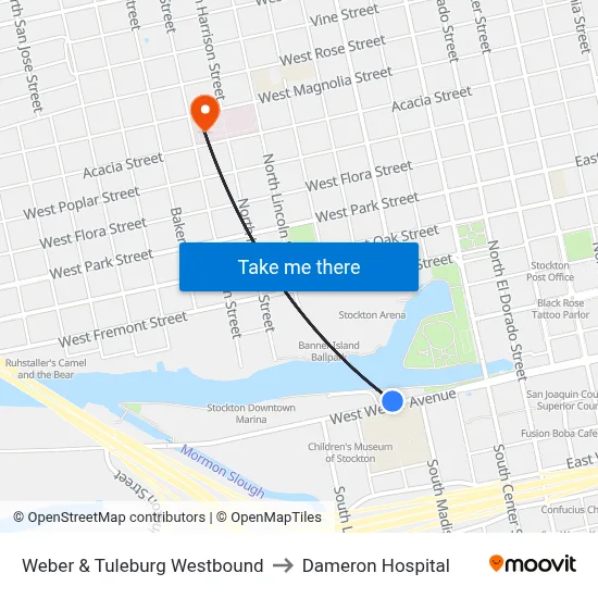 Weber & Tuleburg Westbound to Dameron Hospital map