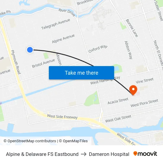 Alpine & Delaware FS Eastbound to Dameron Hospital map