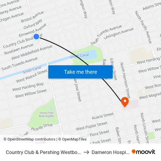 Country Club & Pershing Westbound to Dameron Hospital map