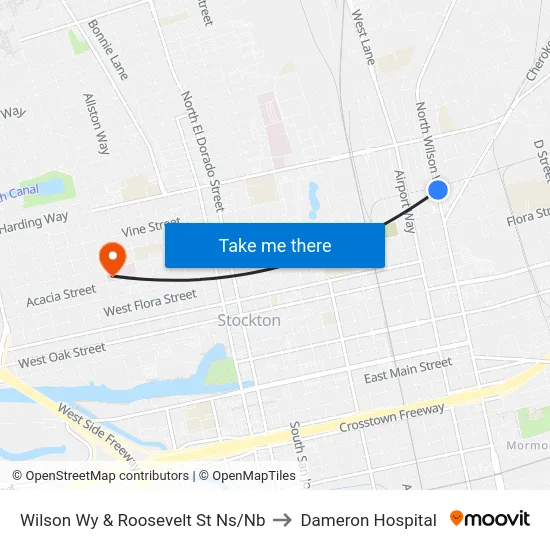 Wilson Wy & Roosevelt St Ns/Nb to Dameron Hospital map