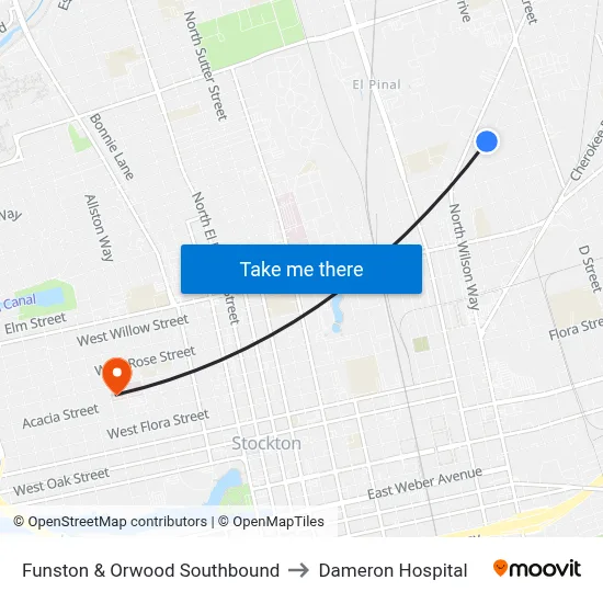 Funston & Orwood Southbound to Dameron Hospital map