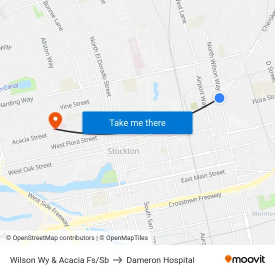 Wilson Wy & Acacia Fs/Sb to Dameron Hospital map