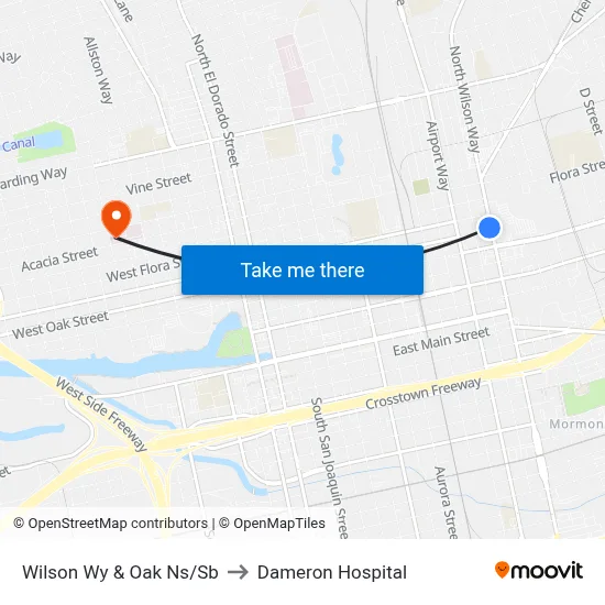 Wilson Wy & Oak Ns/Sb to Dameron Hospital map