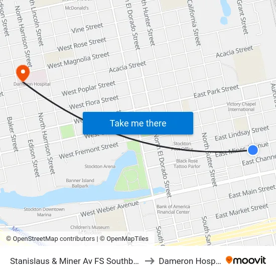 Stanislaus & Miner Av FS Southbound to Dameron Hospital map