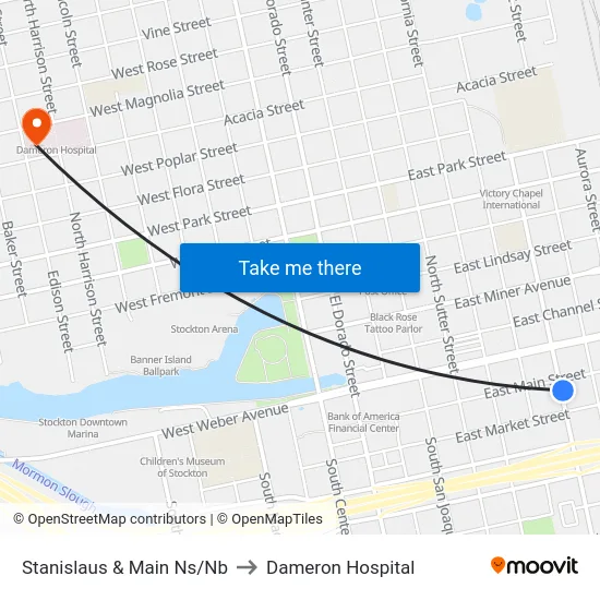 Stanislaus & Main Ns/Nb to Dameron Hospital map